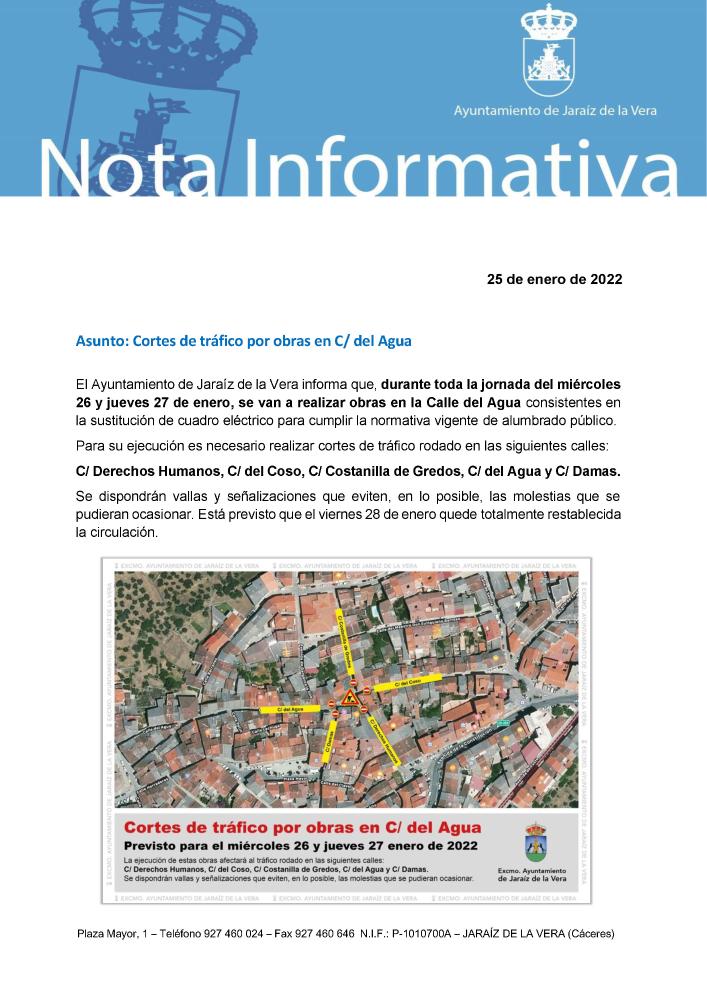 Imagen Cortes de tráfico por obras en C/ del Agua