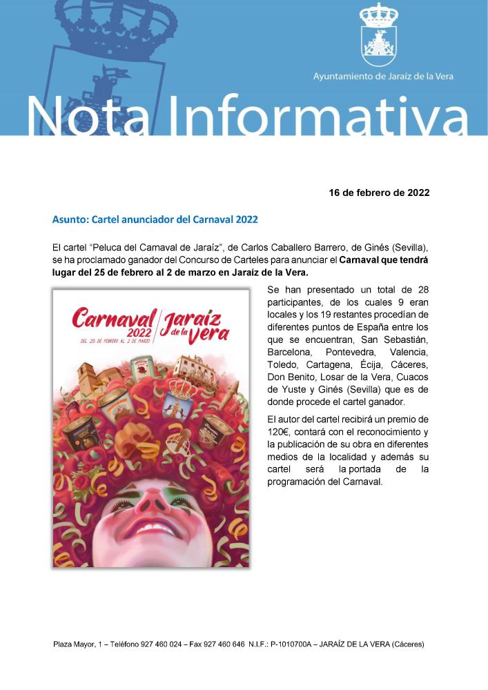 Imagen Cartel anunciador del Carnaval 2022