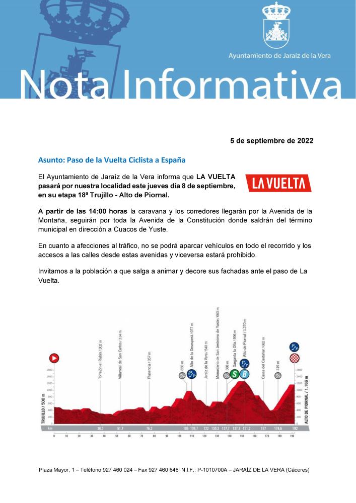 Imagen Paso de la Vuelta Ciclista a España por Jaraíz de la Vera el 8 de septiembre