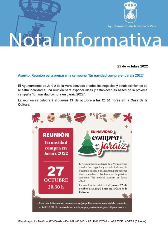 Imagen Reunión para preparar la campaña “En navidad compra en Jaraíz 2022”