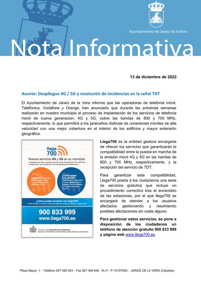 Imagen Despliegue 4G / 5G y resolución de incidencias en la señal TDT