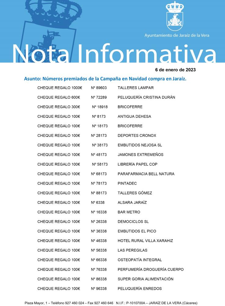 Imagen PREMIADOS DE LA CAMPAÑA EN NAVIDAD COMPRA EN JARAÍZ 2022