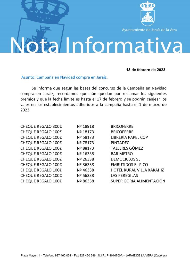 Imagen RECORDATORIO DE NÚMEROS PREMIADOS SIN RECLAMAR DE LA CAMPAÑA DE NAVIDAD