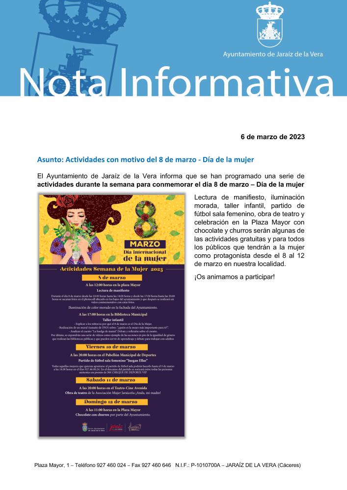Imagen Actividades con motivo del 8 de marzo - Día de la mujer