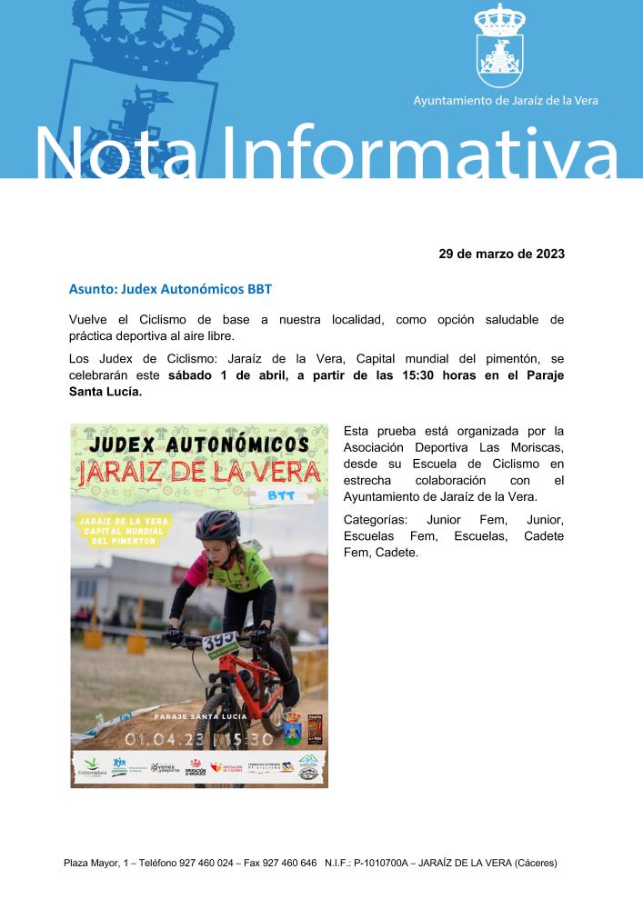 Imagen Judex Autonómicos BBT, sábado 1 de abril, a partir de las 15:30 horas en el Paraje Santa Lucía.