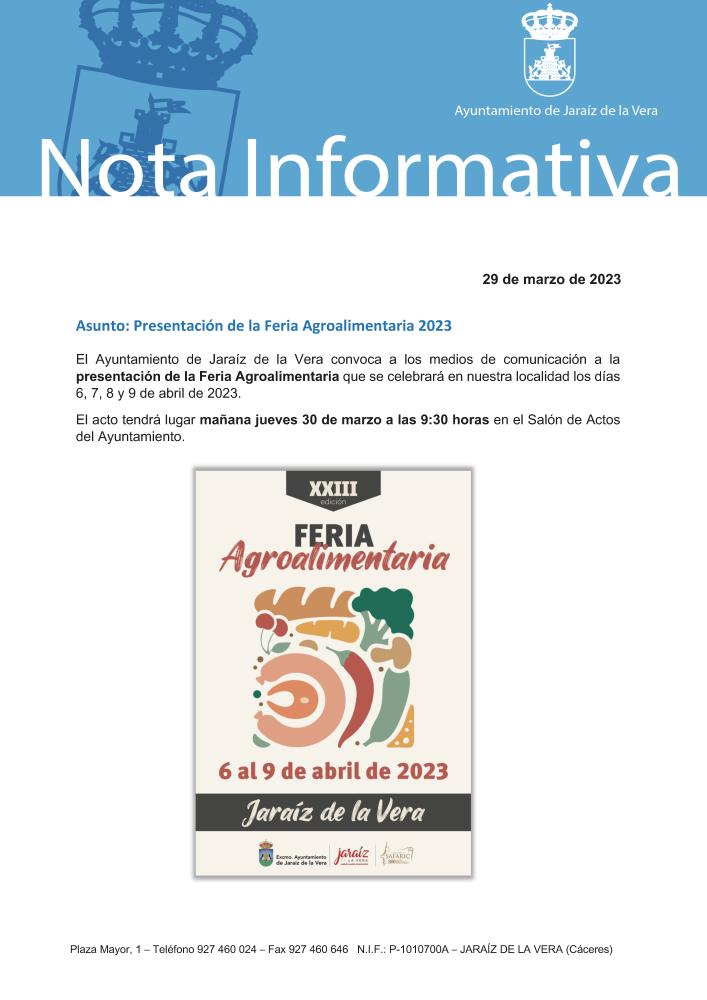 Imagen Presentación de la Feria Agroalimentaria 2023