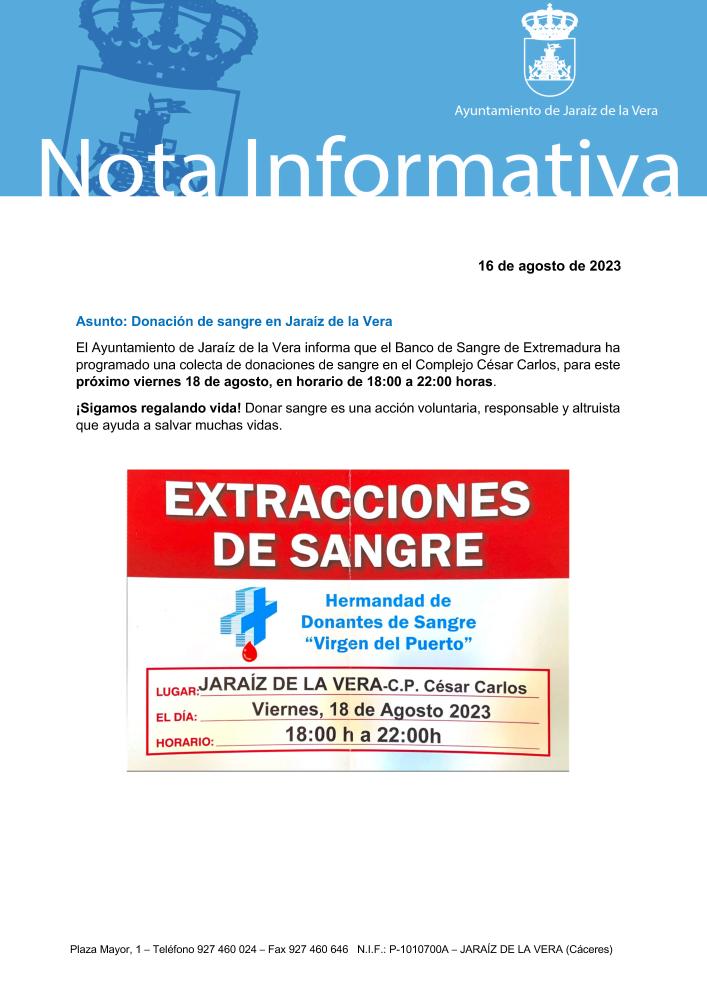 Imagen Donación de sangre en Jaraíz de la Vera