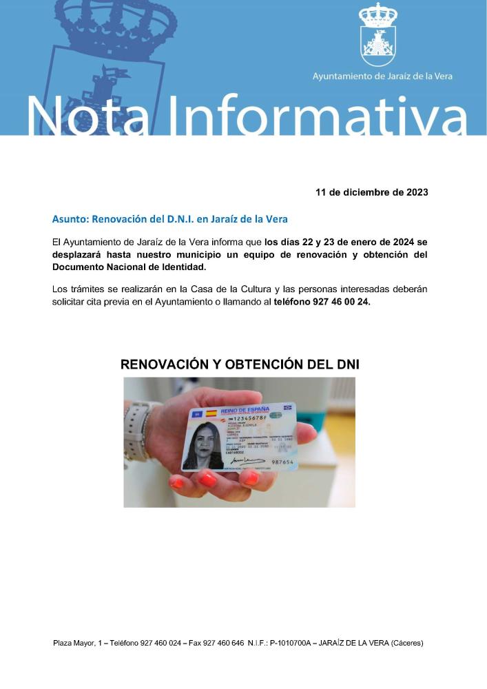 Imagen Renovación del D.N.I. en Jaraíz de la Vera