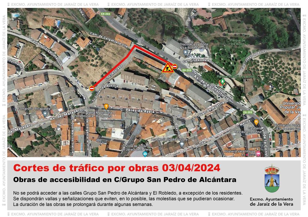 Imagen Cortes de tráfico por obras en C/ Grupo San Pedro de Alcántara