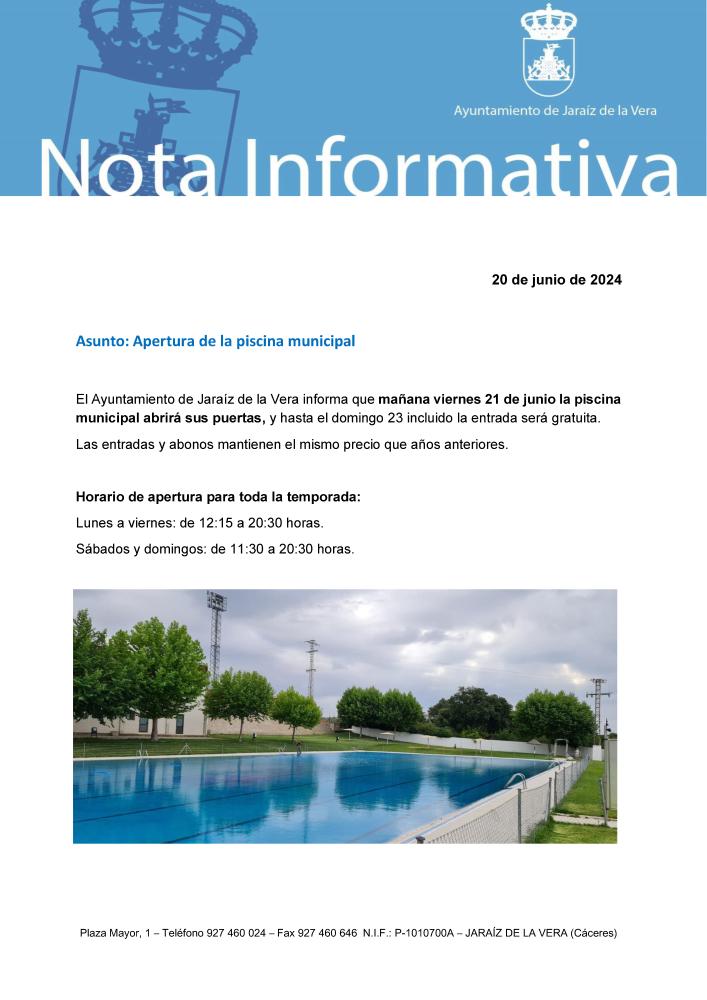 Imagen Apertura de la piscina municipal
