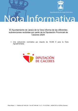 Imagen Subvenciones recibidas por parte de Diputación de Cáceres - 2º Trimestre 2024