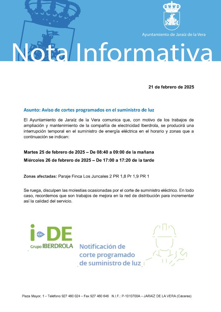 Imagen Aviso de cortes en el suministro de luz