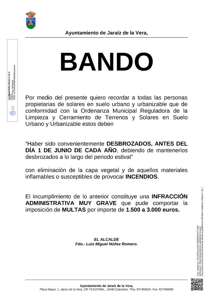Imagen BANDO. Limpieza de Solares