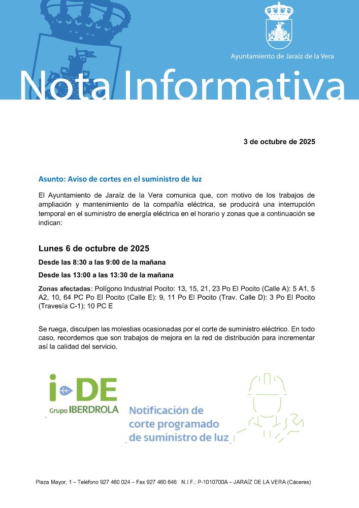 Imagen Aviso de cortes en el suministro de luz