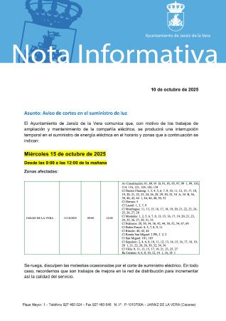 Imagen Aviso de cortes en el suministro de luz