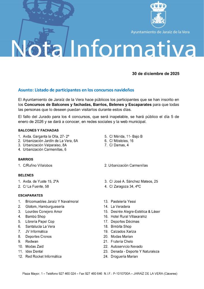 Imagen Listado de participantes en los concursos navideños