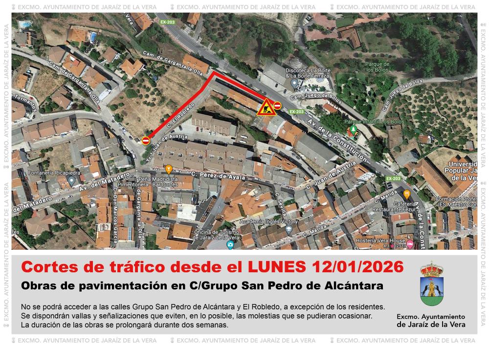 Imagen Cortes de tráfico por obras en C/ Grupo San Pedro de Alcántara