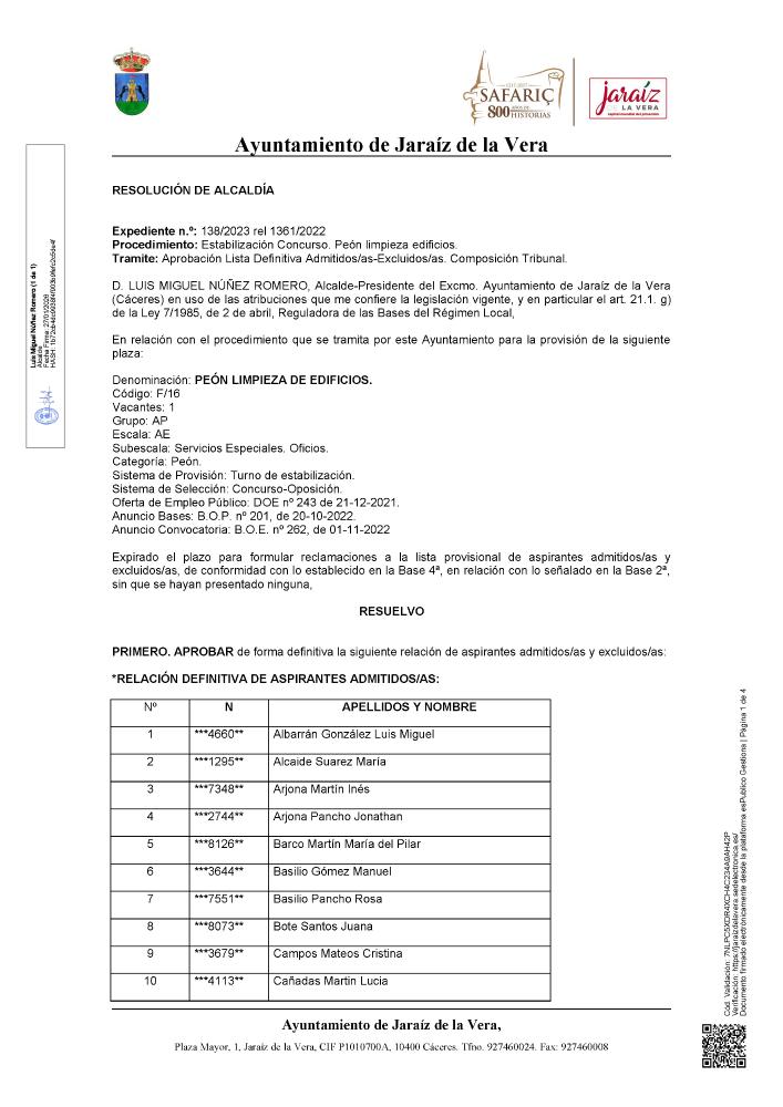 Imagen Fecha examen Estabilización Concurso - Peón limpieza edificios