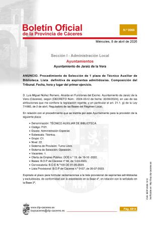 Imagen Procedimiento de Selección de 1 plaza de Técnico Auxiliar de Biblioteca